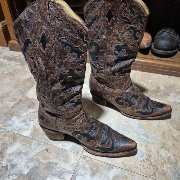 Corral Woman's Boots Size 8.5 M Leather Brown Black Cowgirl C1957 USA - Picture 1 of 16